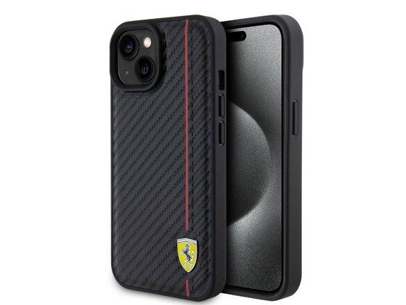 obrazok z galerie Ferrari PU Leather Carbon Vertical Red Line Zadní Kryt pro iPhone 15 Black