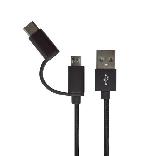 Dátový kábel 2v1 MicroUSB/USB-C 2.4A 1m Čierny