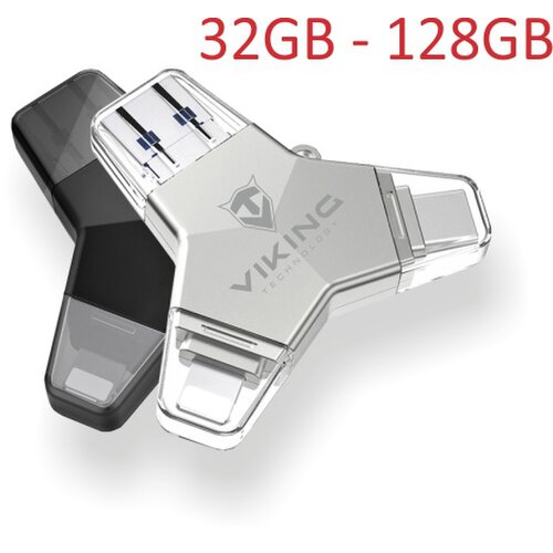 USB kľúč VIKING 64GB 4v1 (USB, USB-C, MicroUSB a Lightning) USB 3.0 Strieborný