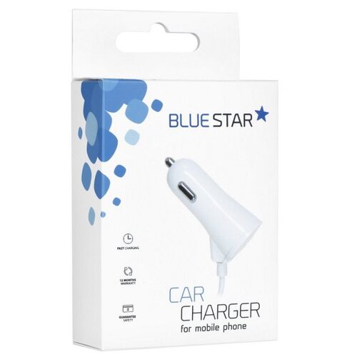 E-shop Autonabíjačka Blue Star 3A pre iPhone 5/6/7/8/X s Lightning káblom Biela
