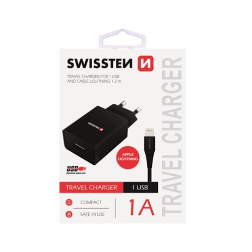 Nabíjačka Swissten SMART IC POWER 5W + Kábel Lightning 1.2m Čierna