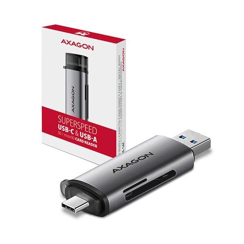Čítačka pamäťových kariet SD/MicroSD AXAGON CRE-SAC USB 3.2 Type-C + Type-A
