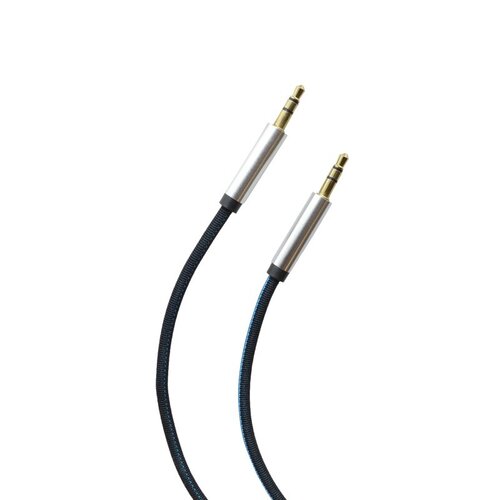 Pletený AUX kábel  2 x 3.5mm jack čierno-modrý 1m
