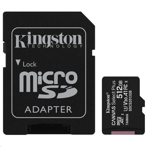 MicroSDXC karta KINGSTON 512GB Canvas Select Plus Class 10 (r/w 100MB/s / 85MB/s) + adaptér