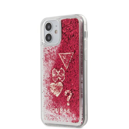 E-shop Puzdro Guess iPhone 12 Mini (5.4) GUHCP12SGLHFLRA silikónové s trblietkami - ružové