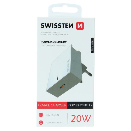 Nabíjací adaptér Swissten Power Delivery 20W pre iPhone 12 USB-C Biely