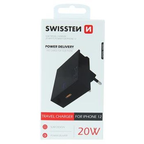 Nabíjací adaptér Swissten Power Delivery 20W pre iPhone USB-C Čierny