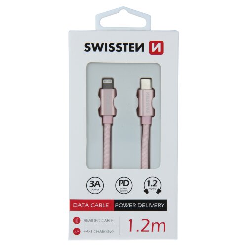Dátový kábel Swissten USB-C/Lightning 1.2m Ružový opletený
