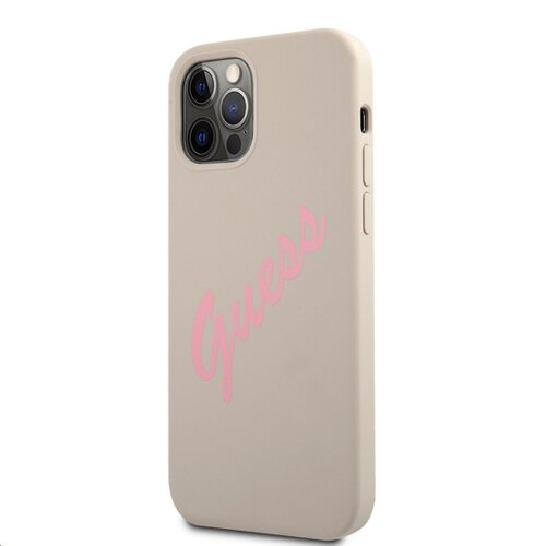 GUHCP12LLSVSGP Guess Silicone Vintage Pink Script Zadní Kryt pro iPhone 12 Pro Max 6.7 Grey