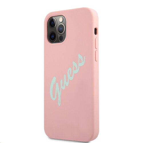 GUHCP12MLSVSPG Guess Silicone Vintage Green Script Zadní Kryt pro iPhone 12/12 Pro 6.1 Pink