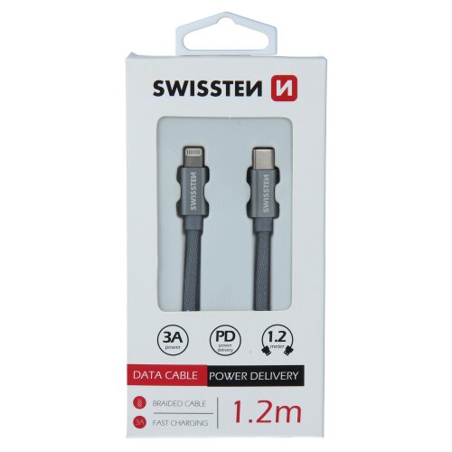 Dátový kábel Swissten USB-C/Lightning 1.2m Sivý opletený