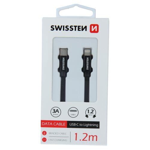 Dátový kábel Swissten USB-C/Lightning 1.2m Čierny opletený