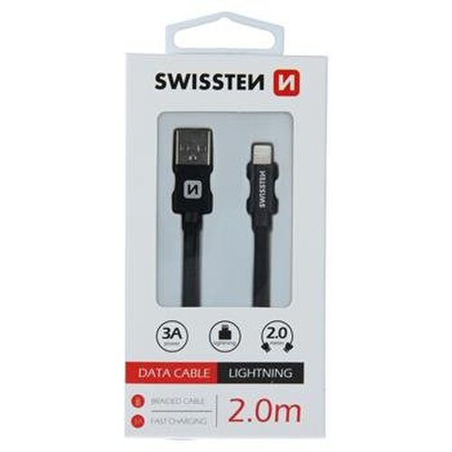 E-shop Dátový kábel Swissten Lightning (8pin) 2m Čierny opletený