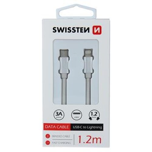 Dátový kábel Swissten USB-C/Lightning 1.2m Biely opletený