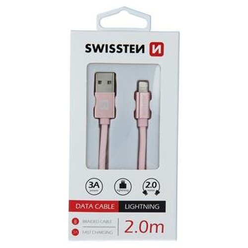 E-shop Dátový kábel Swissten Lightning (8pin) 2m Ružový opletený