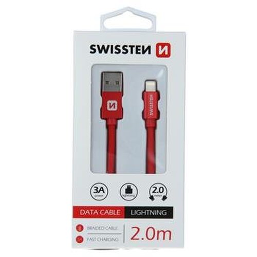 E-shop Dátový kábel Swissten Lightning (8pin) 2m Červený opletený