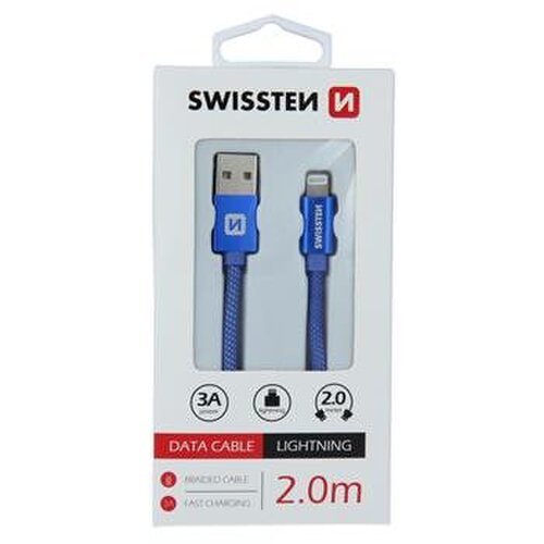 E-shop Dátový kábel Swissten Lightning (8pin) 2m Modrý opletený