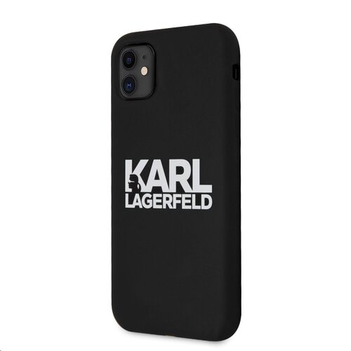 Puzdro Karl Lagerfeld KLHCN61SLKLRBK Stack biele Logo iPhone 11, silikónové - čierne