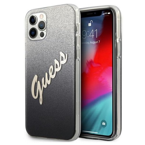 Guess case for iPhone 12 / 12 Pro 6,1" GUHCP12MPCUGLSBK black hard case Glitter Gradient Scrip