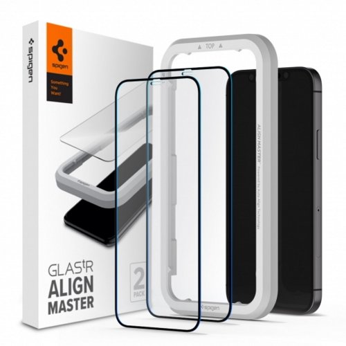 E-shop Spigen Tempered ALM Glass FC for iPhone 12 / 12 Pro black 2 pcs