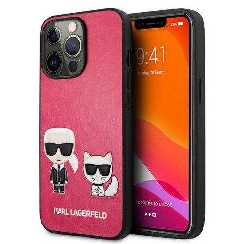Puzdro Karl Lagerfeld iPhone 13 Pro Max KLHCP13XPCUSKCP Iconic Karl and Choupette - fuchsiové