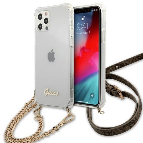 Guess case for iPhone 12 Pro Max 6,7&quot; GUHCP12LKC4GSGO transparent hard case 4G Gold Chain