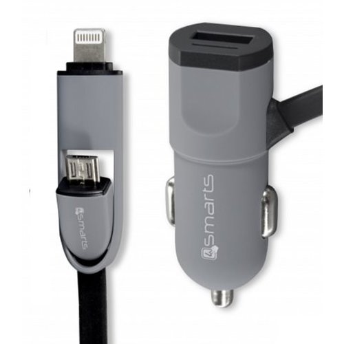 Autonabíjačka 4smarts MultiCord 2.4A s Micro-USB/Lightning káblom 1m Čierna