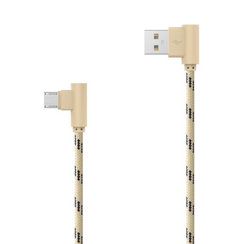 mobilNET textilný dátovy kábel Micro USB 2A, (zahnutý) 2M , Eko balenie, zlatá