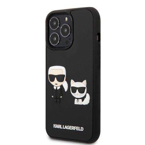 Puzdro Karl Lagerfeld and Choupette 3D iPhone 13 Pro - čierne