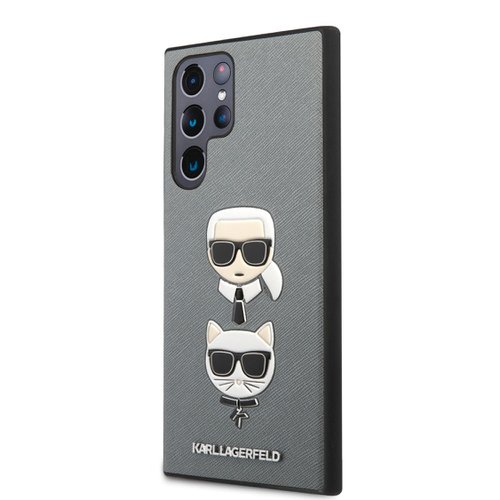 Karl Lagerfeld Saffiano K&C Heads Kryt pro Samsung Galaxy S22 Ultra Silver