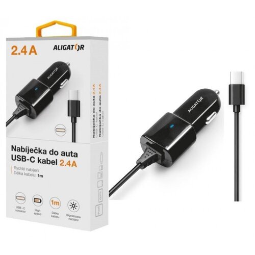 E-shop Autonabíjačka ALIGATOR USB-C, 2.4A, Turbo charge, čierna