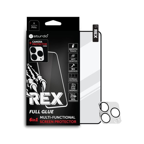 Ochranné sklo celotvárové + Ochranné sklo na kameru pre iPhone 14 Pro Max, Sturdo Rex, čierne