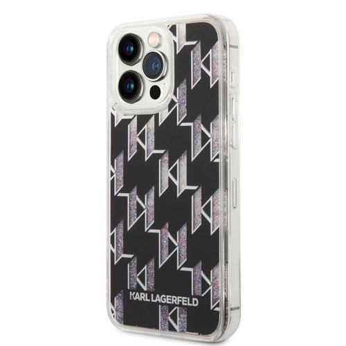 Puzdro Karl Lagerfeld Monogram Liquid Glitter iPhone 14 Pro Max - čierne