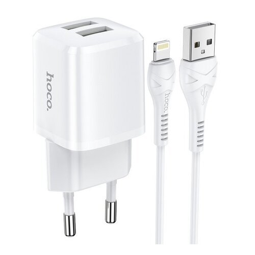 HOCO N8 Travel Charger 2x USB + Lightning Cable 2,4A Briar White