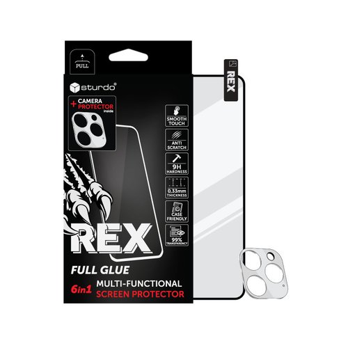 E-shop Ochranné sklo celotvárové + Ochranné sklo na kameru iPhone 13 Pro Max, Sturdo Rex, čierne