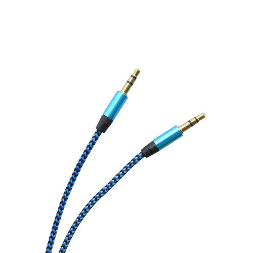Textilný AUX kábel 2 x 3.5 mm jack modro - čierny
