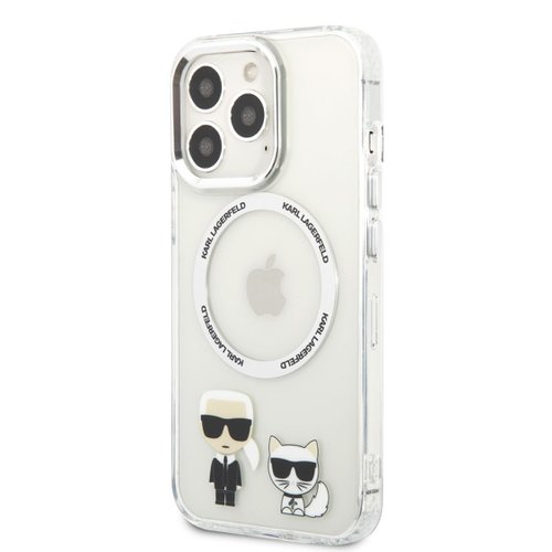 Puzdro Karl Lagerfeld Magnetic Karl and Choupette iPhone 13 Pro - transparentné