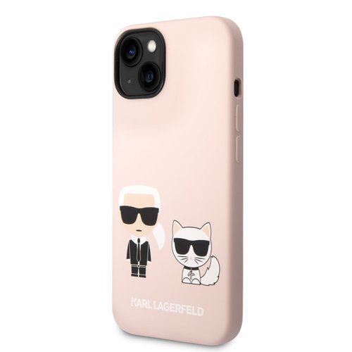 Puzdro Karl Lagerfeld and Choupette Liquid Silicone iPhone 14 - ružové