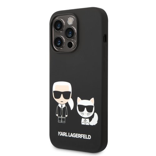 Puzdro Karl Lagerfeld and Choupette Liquid Silicone iPhone 14 Pro Max - čierne