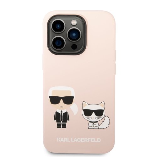 Puzdro Karl Lagerfeld and Choupette Liquid Silicone iPhone 14 Pro - ružové