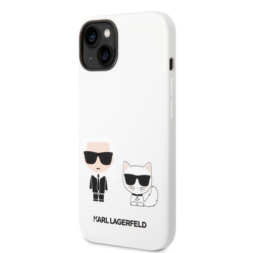 Puzdro Karl Lagerfeld and Choupette Liquid Silicone iPhone 14 Plus - biele