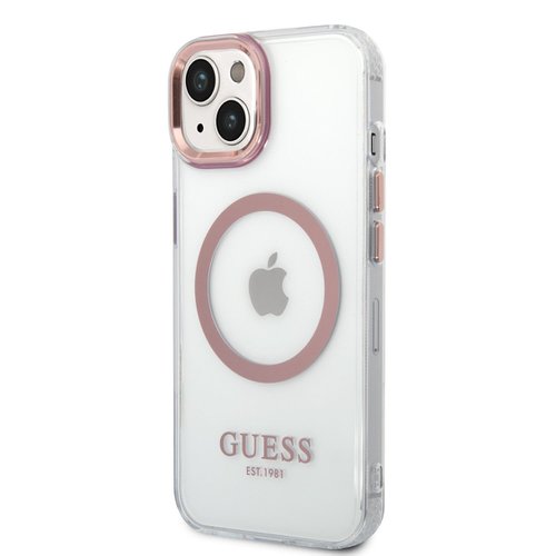 Guess Transparent MagSafe Kompatibilní Zadní Kryt pro iPhone 14 Pink