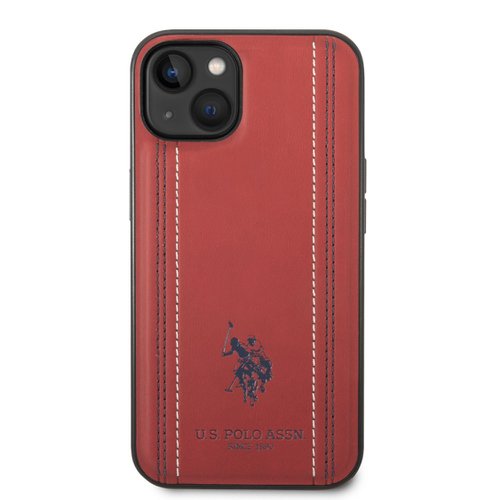 E-shop U.S. Polo PU Leather Stitched Lines Zadní Kryt pro iPhone 14 Plus Red