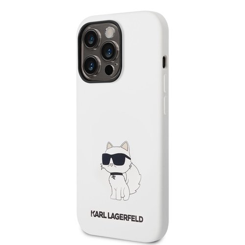Puzdro Karl Lagerfeld Liquid Silicone Choupette NFT iPhone 14 Pro - biele