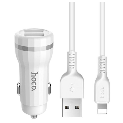HOCO Z27 Car Charger 2 x USB 2.4A + Lightning Cable White