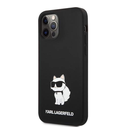 Puzdro Karl Lagerfeld Liquid Silicone Choupette NFT iPhone 12/12 Pro - čierne