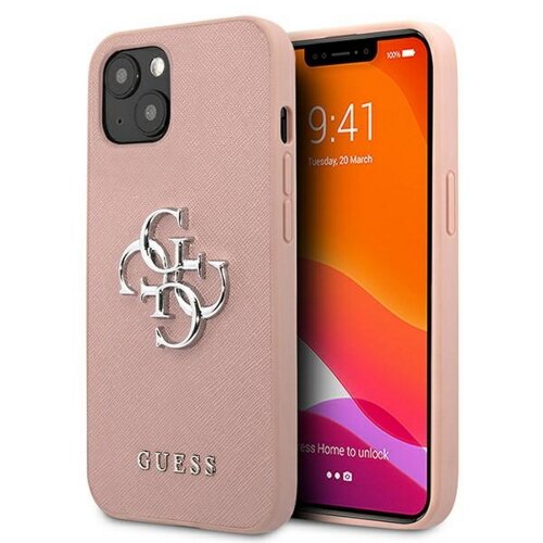 Guess case for iPhone 13 Mini 5,4" GUHCP13SSA4GSPI pink hard case Saffiano 4G Metal Logo