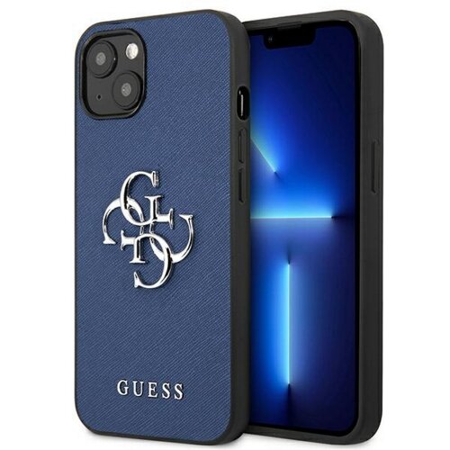 Guess case for iPhone 13 Mini 5,4" GUHCP13SSA4GSBL blue hard case Saffiano 4G Metal Logo