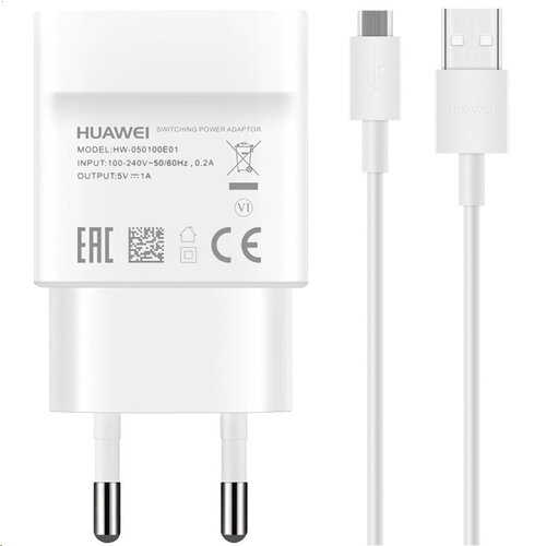E-shop HW-050100E01W Huawei USB Cestovní nabíječka + microUSB Dat. Kabel White (Service Pack)
