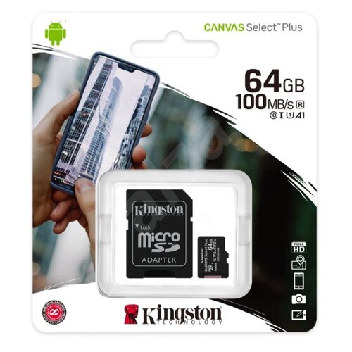 E-shop Kingston Canvas Select Plus pamäťová karta MicroSD 64GB class 10 + adaptér 100MB/s